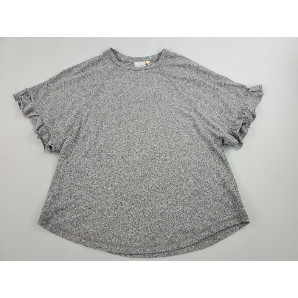 AG Adriano Goldschmied Women Gray Ruffle Sleeve T-Shirt MTY70605 SDH Sz S